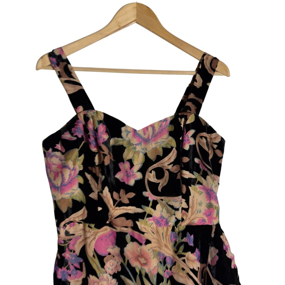 Dress the Population Black Floral Velvet Midi Dress with Pink and Gold Accents - Picture 6 of 16